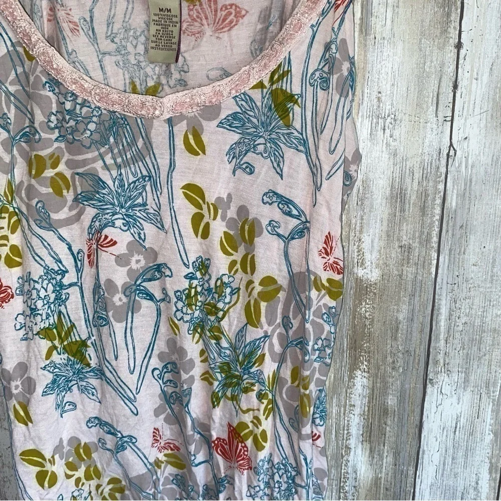 Free People Floral Cami Tank Y2K Boho High Low Hem Pink Viscose Medium - Picture 3 of 7